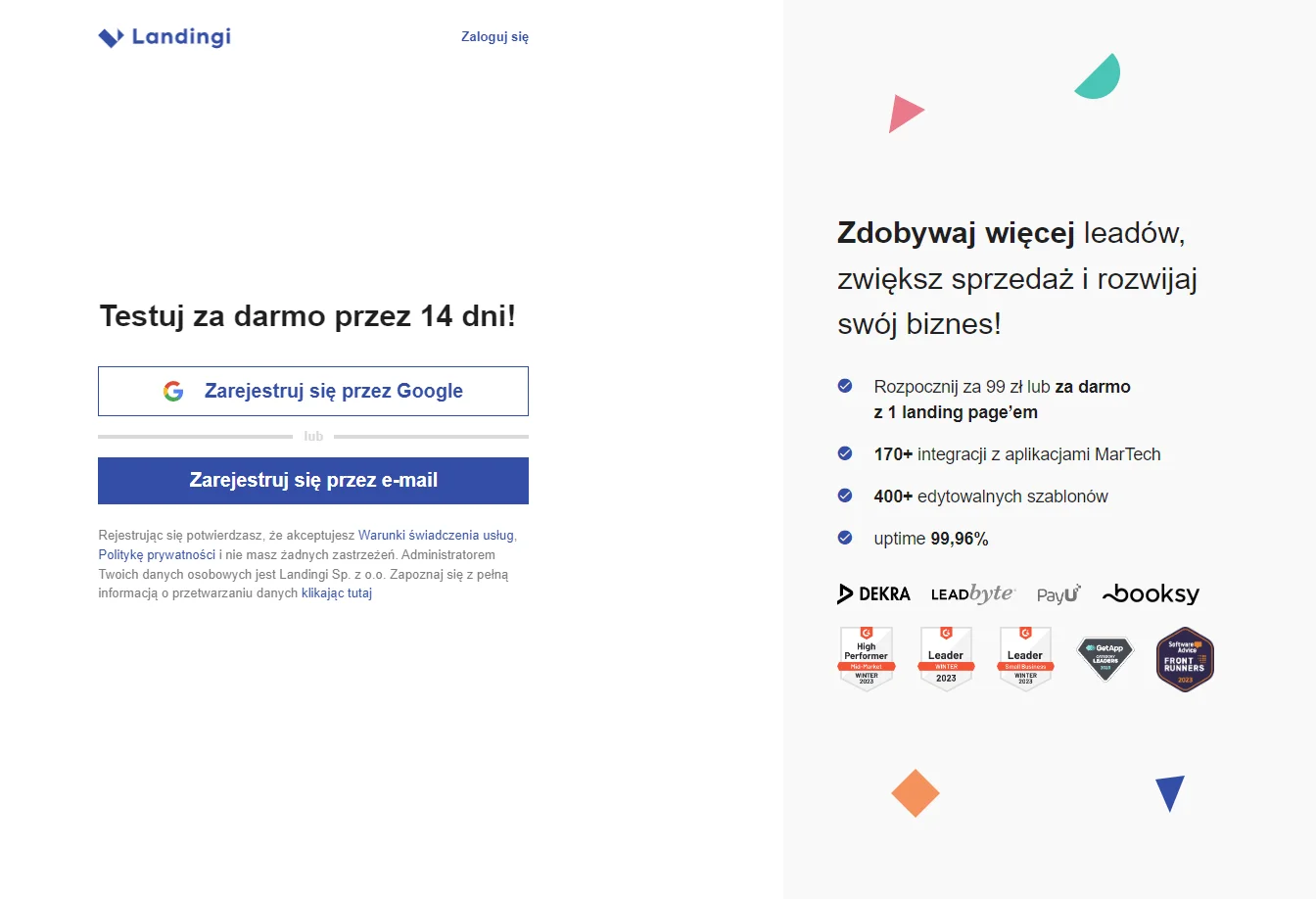 formularz bezpłatna wersja próbna od landingi