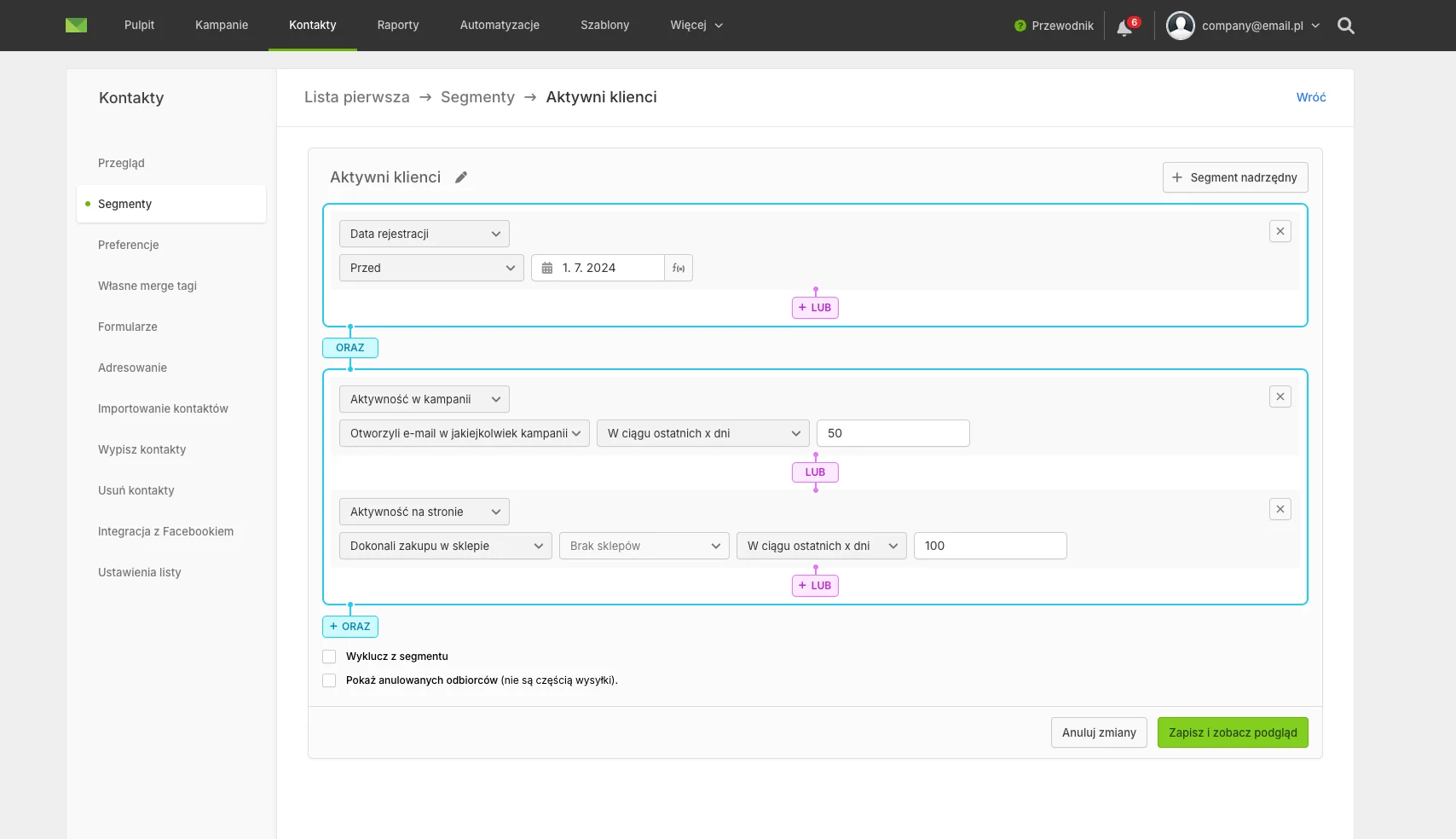 segmentacja bazy kontaktów ecomail