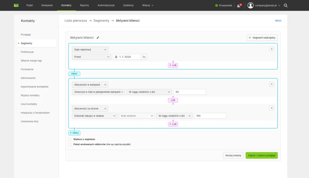 segmentacja bazy kontaktów ecomail