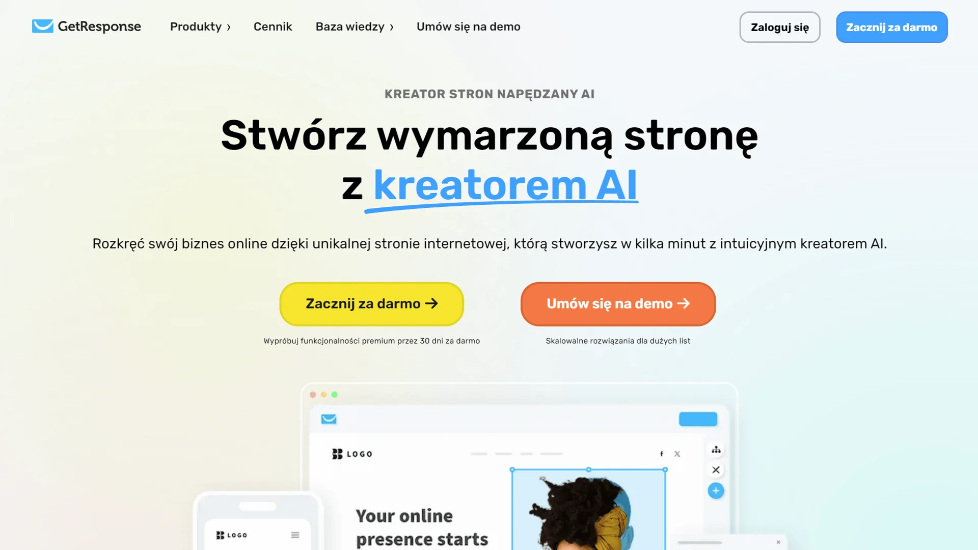 getresponse kreator stron www strona główna 2025