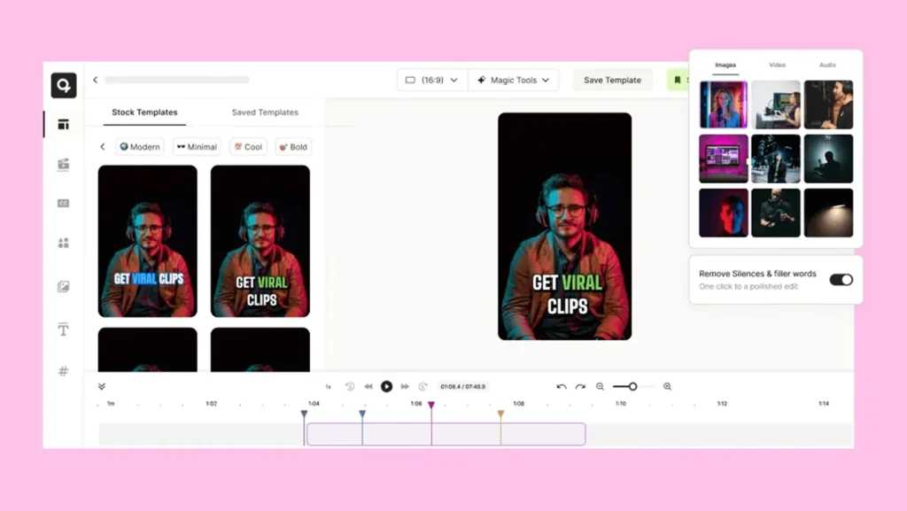 quso ai interfejs narzędzia do generowania krótkich filmów i rolek na social media
