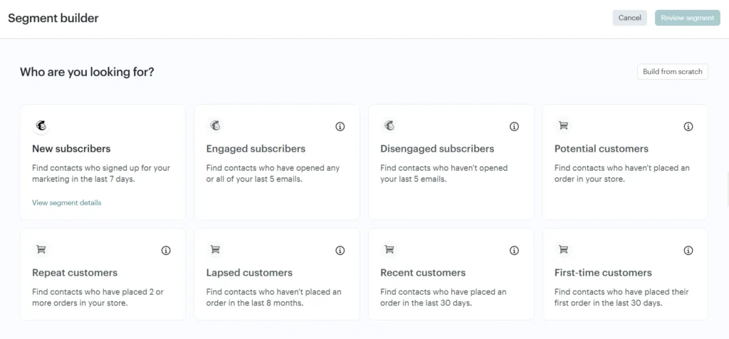 szablony do tworzenia segmentów w programie mailchimp