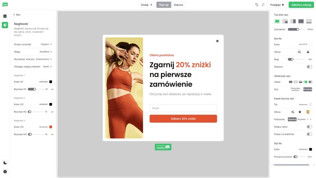 kreator formularzy zapisu i popupów w mailerlite