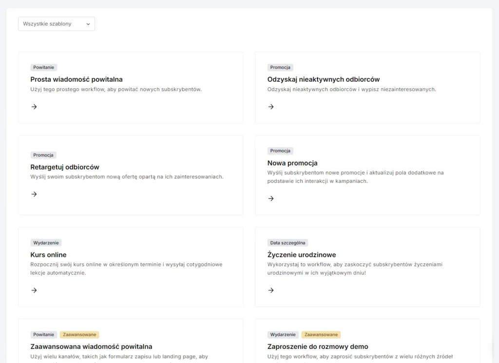 szablony automatyzacji w mailerlite
