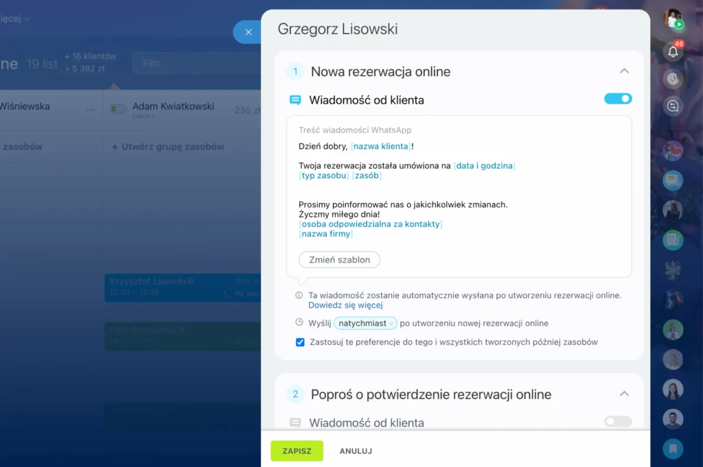 tworzenie wiadomości do klienta w systemie crm
