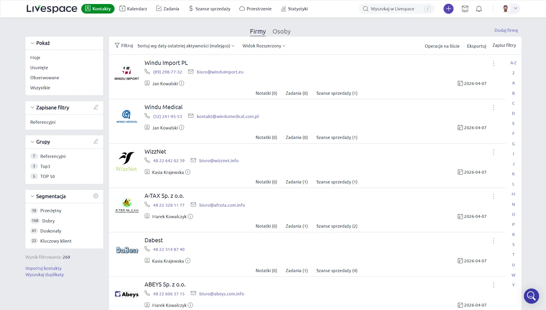 baza kontaktów do firm w livespace crm