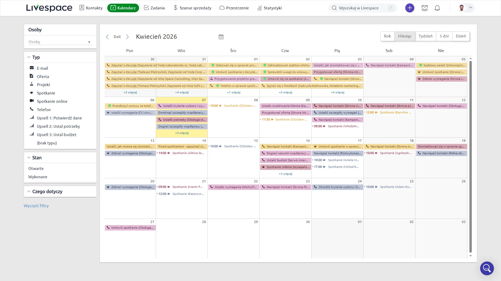 kalendarz livespace interfejs systemu crm