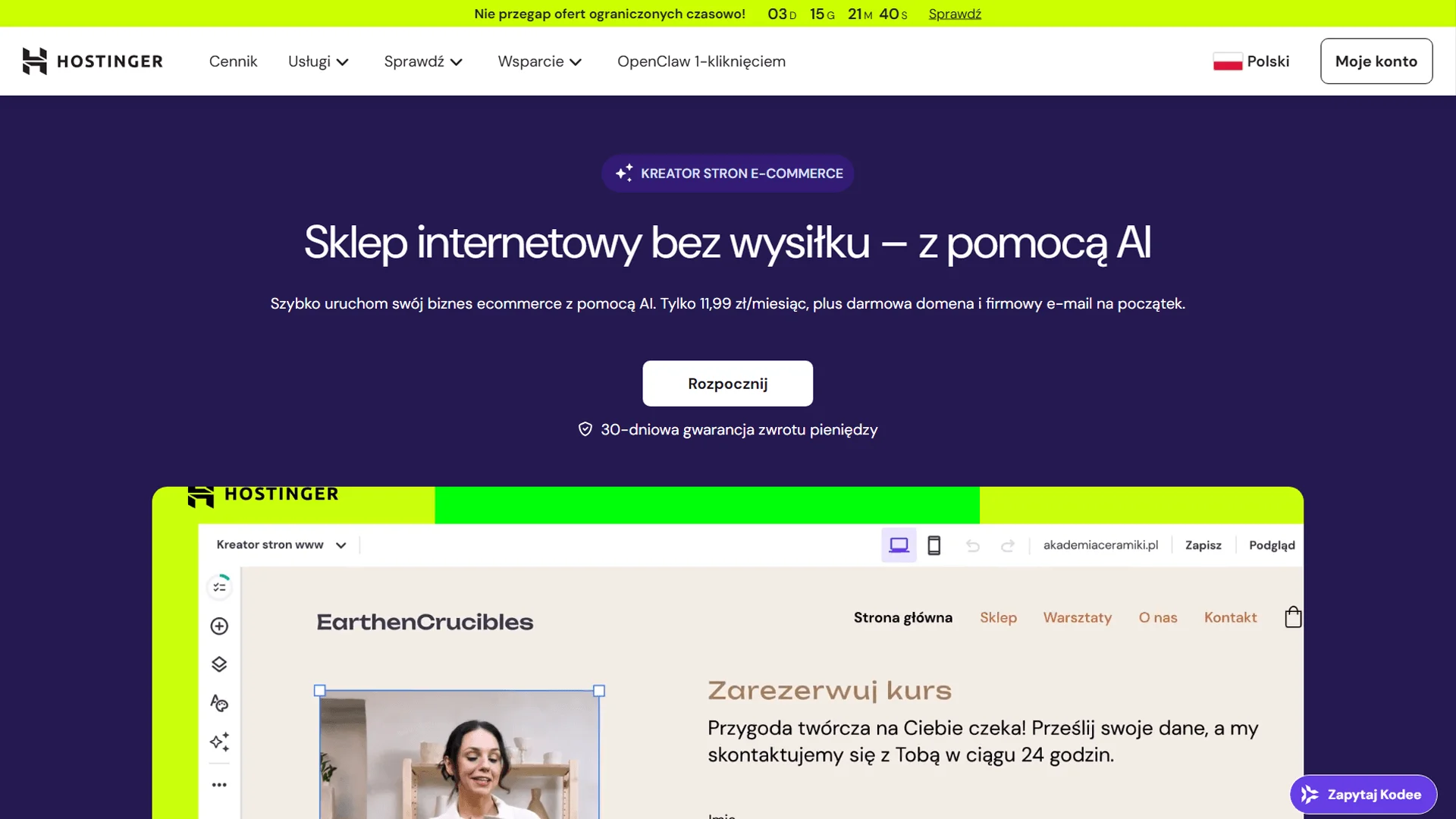 hostinger kreator sklepów strona główna
