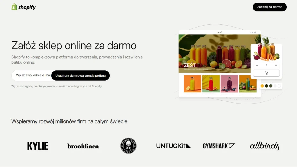 shopify kreator sklepów strona główna
