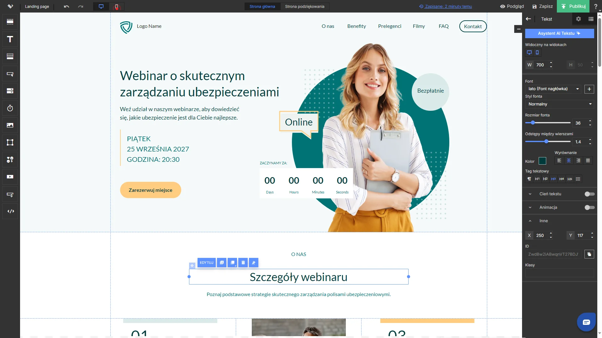 kreator landing page w narzędziu landingi - projekt mojej strony docelowej