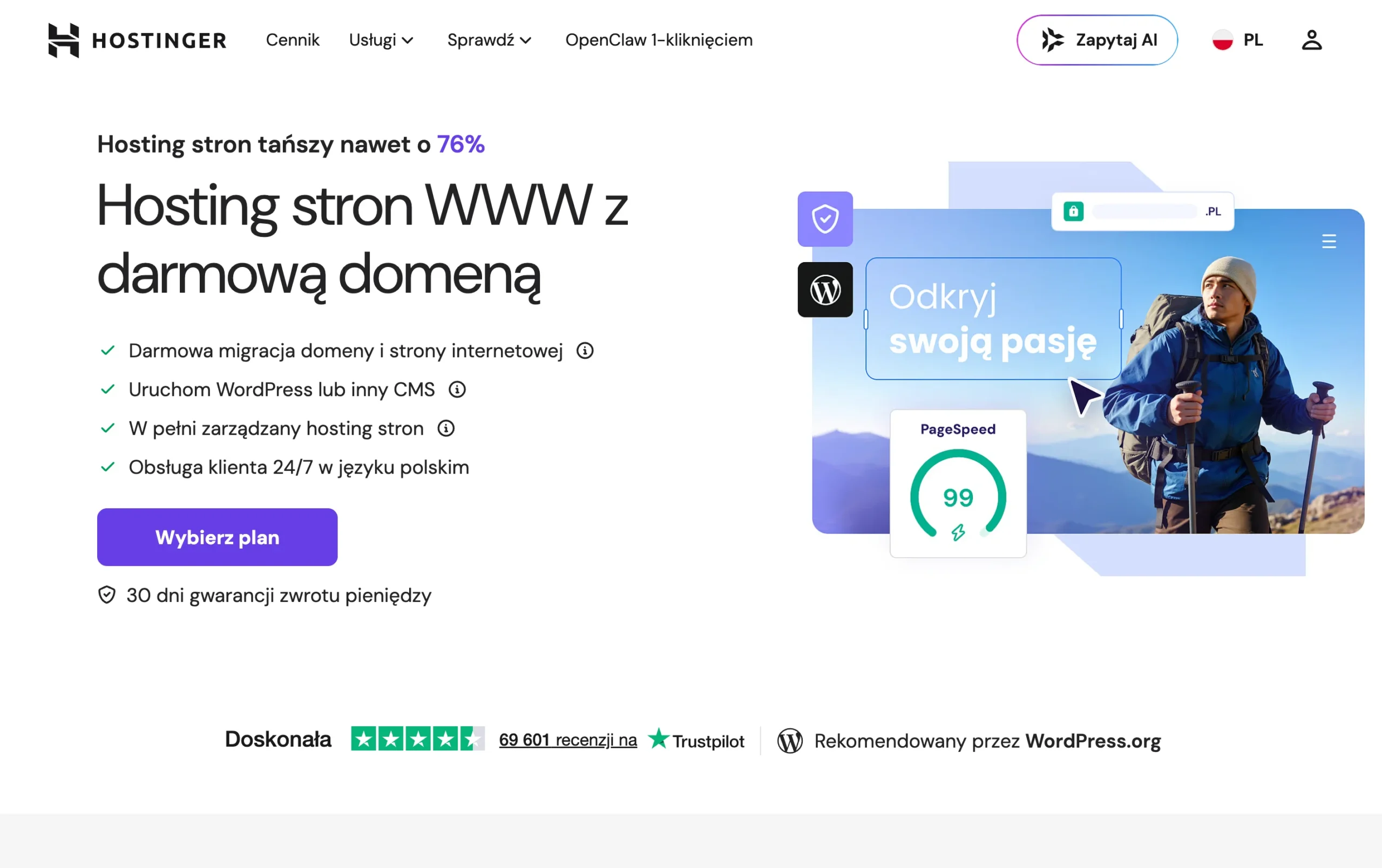 Hostinger hosting stron strona główna