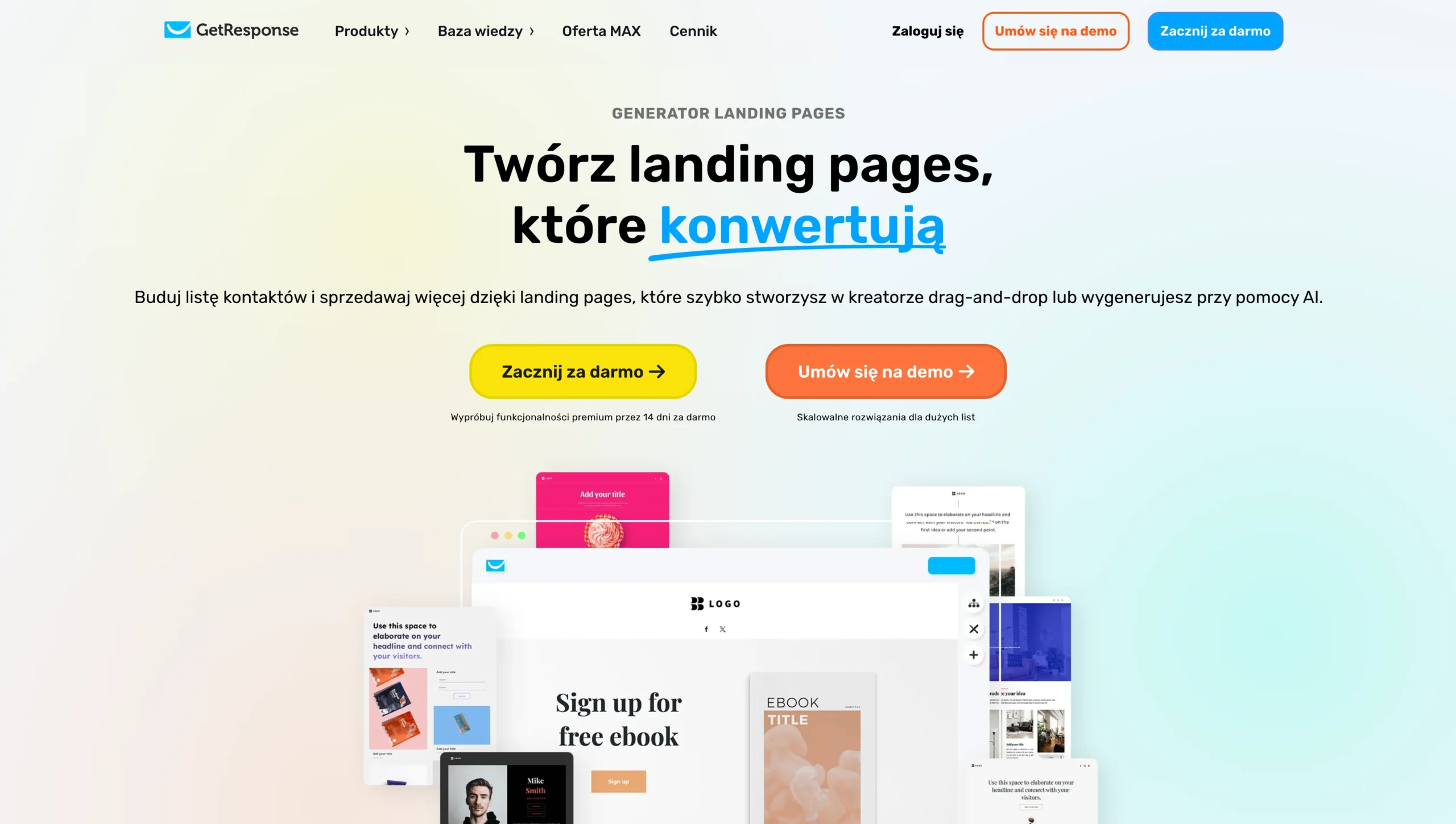 Kreator landing page od GetResponse strona główna