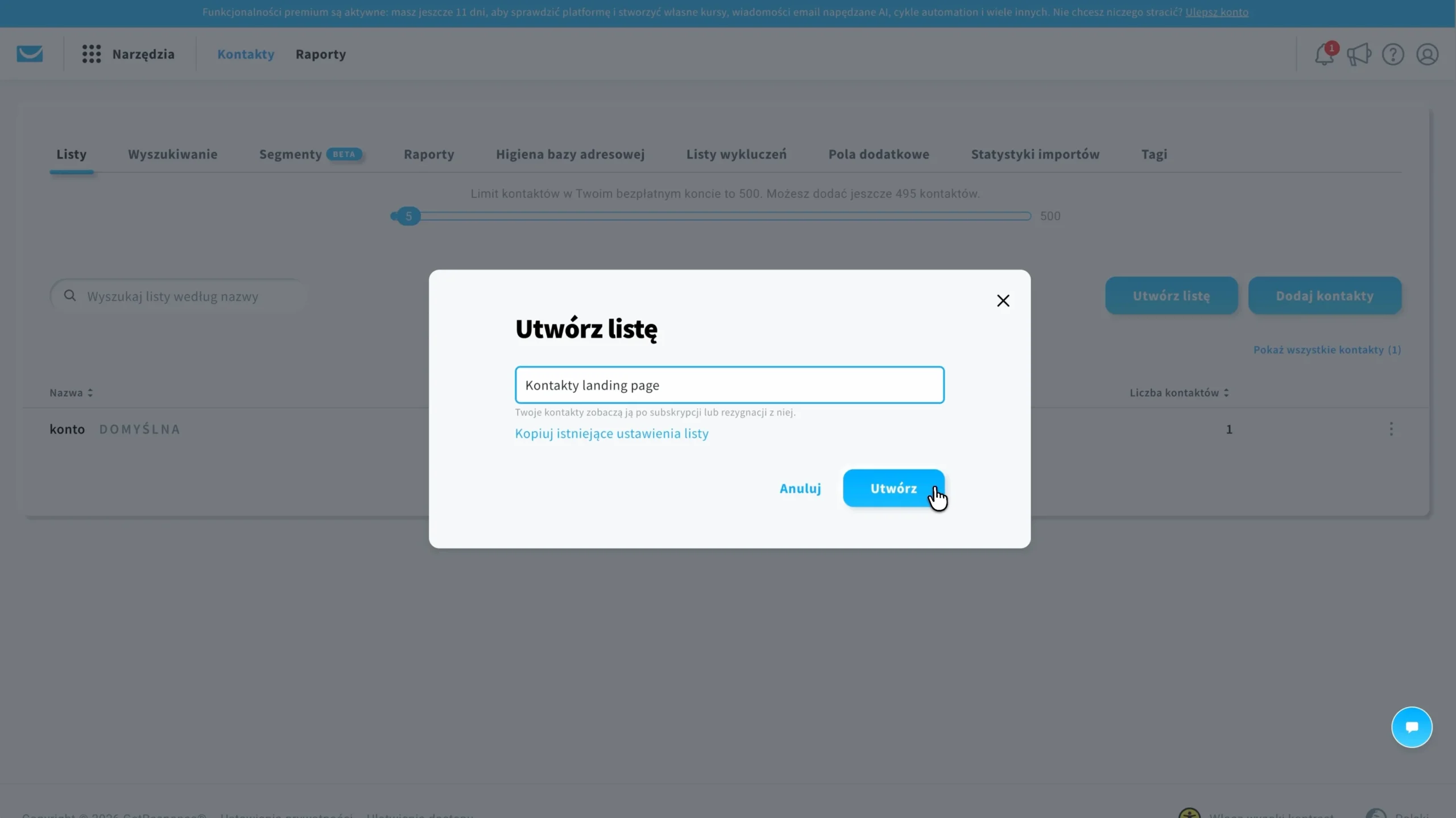 Tworzenie listy mailingowej pod landing page