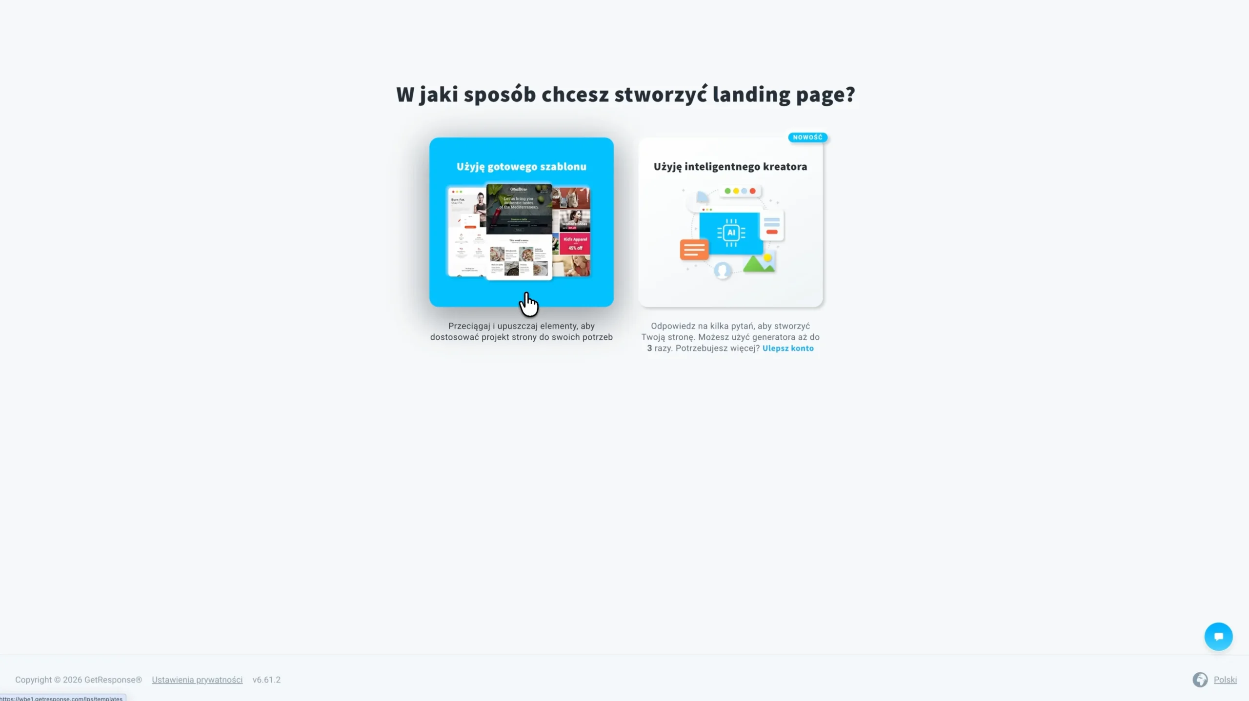 Wybór opcji tworzenia landing page - szablony czy kreator ai