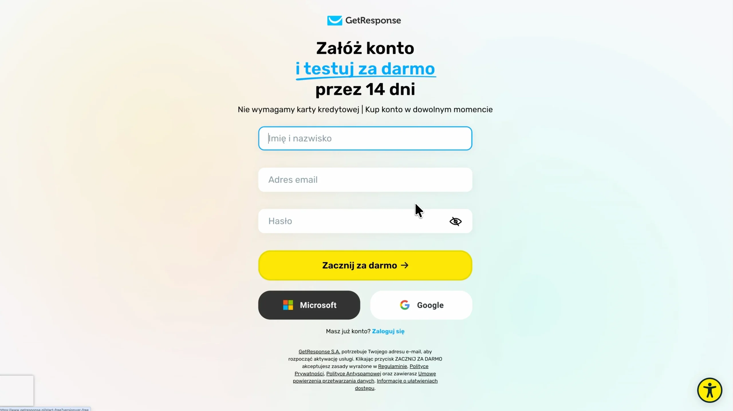 Zakładanie konta w GetResponse