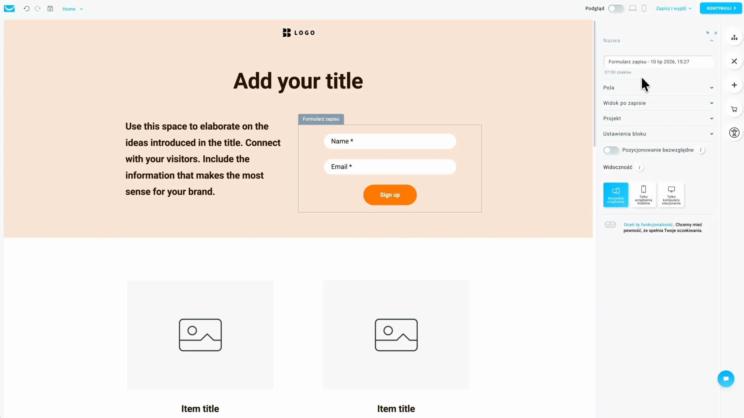 dodawanie i edycja formularza zapisu do newslettera na landing page