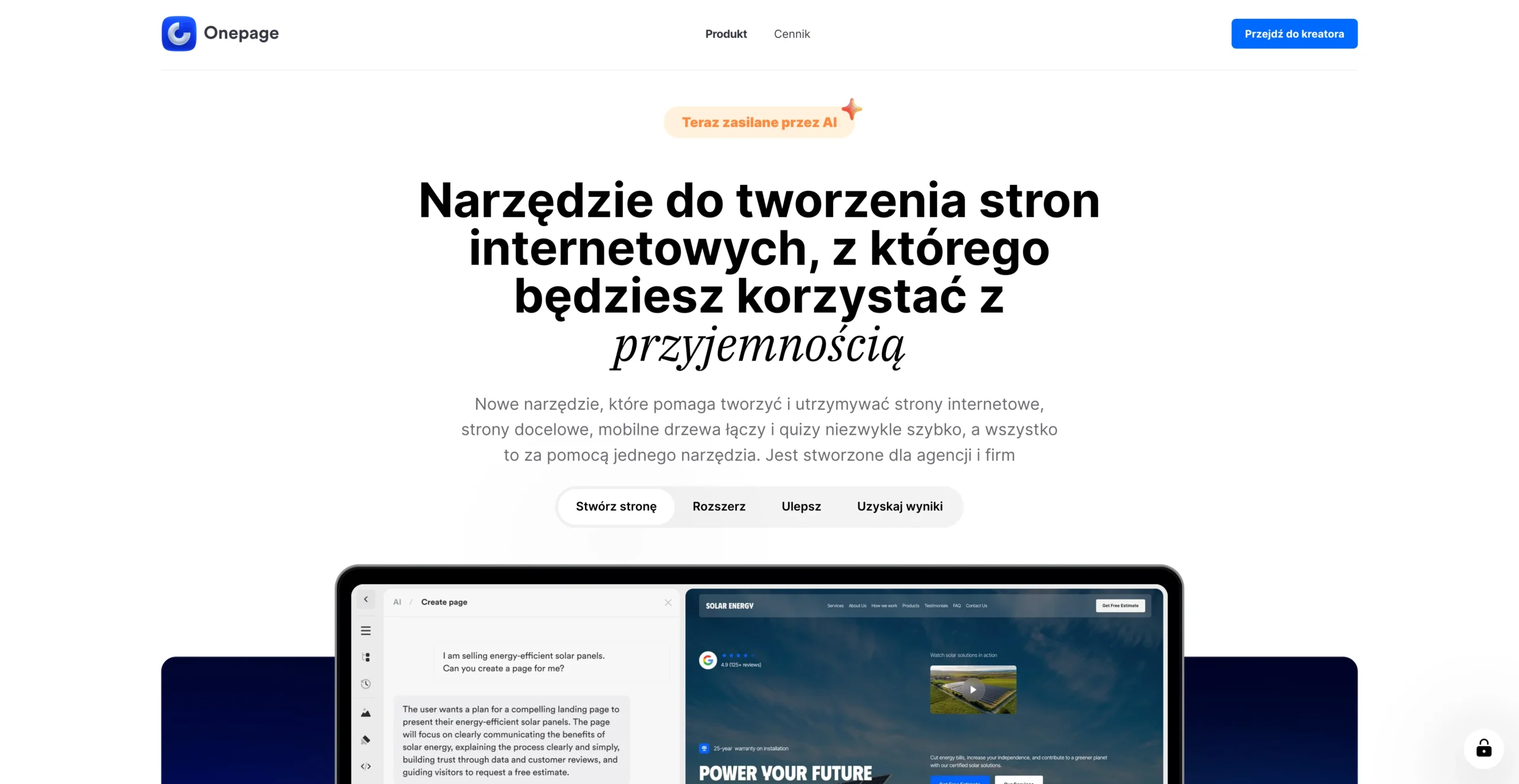 onepage strona główna kreatora stron