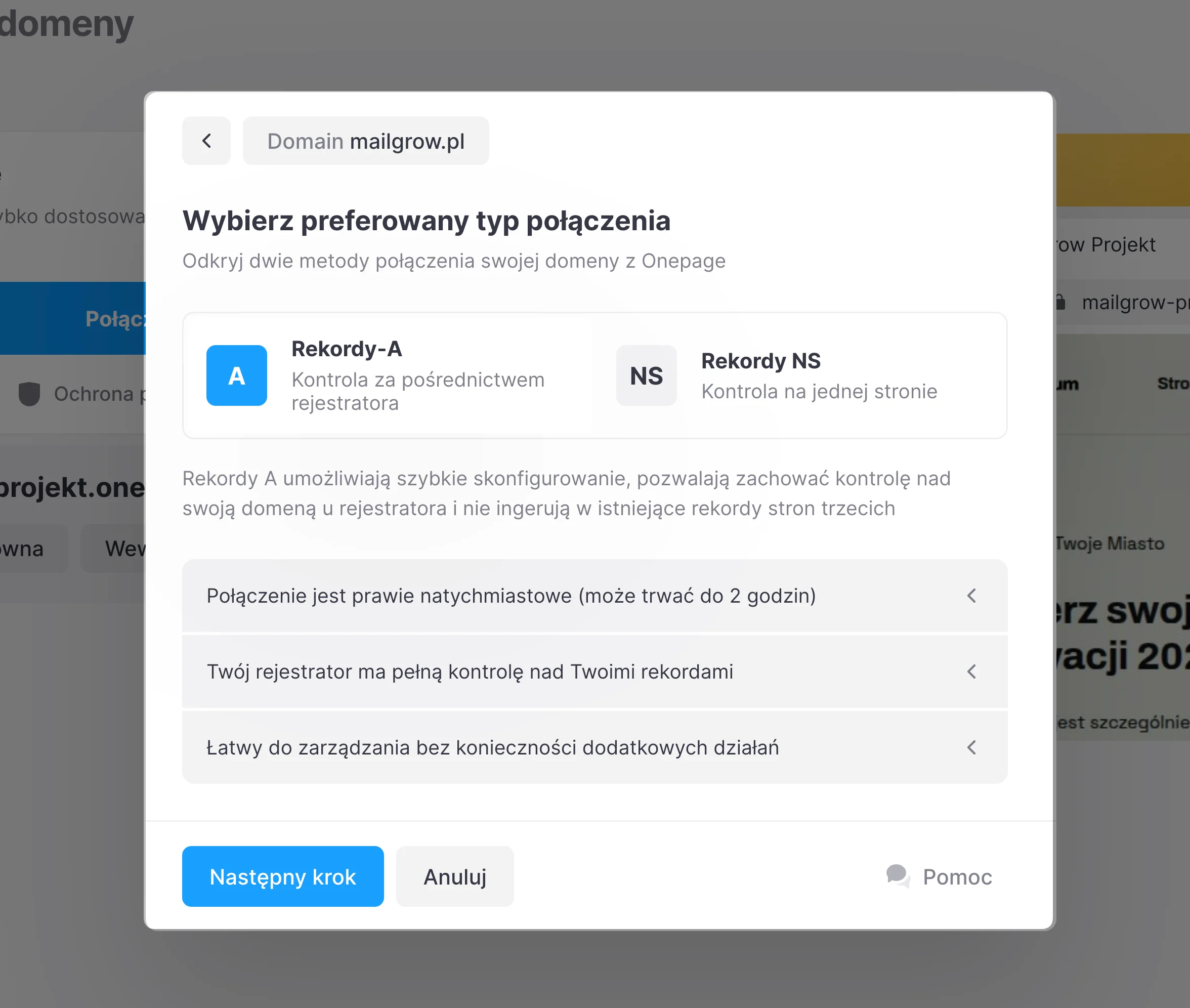 połączenie domeny w onepage