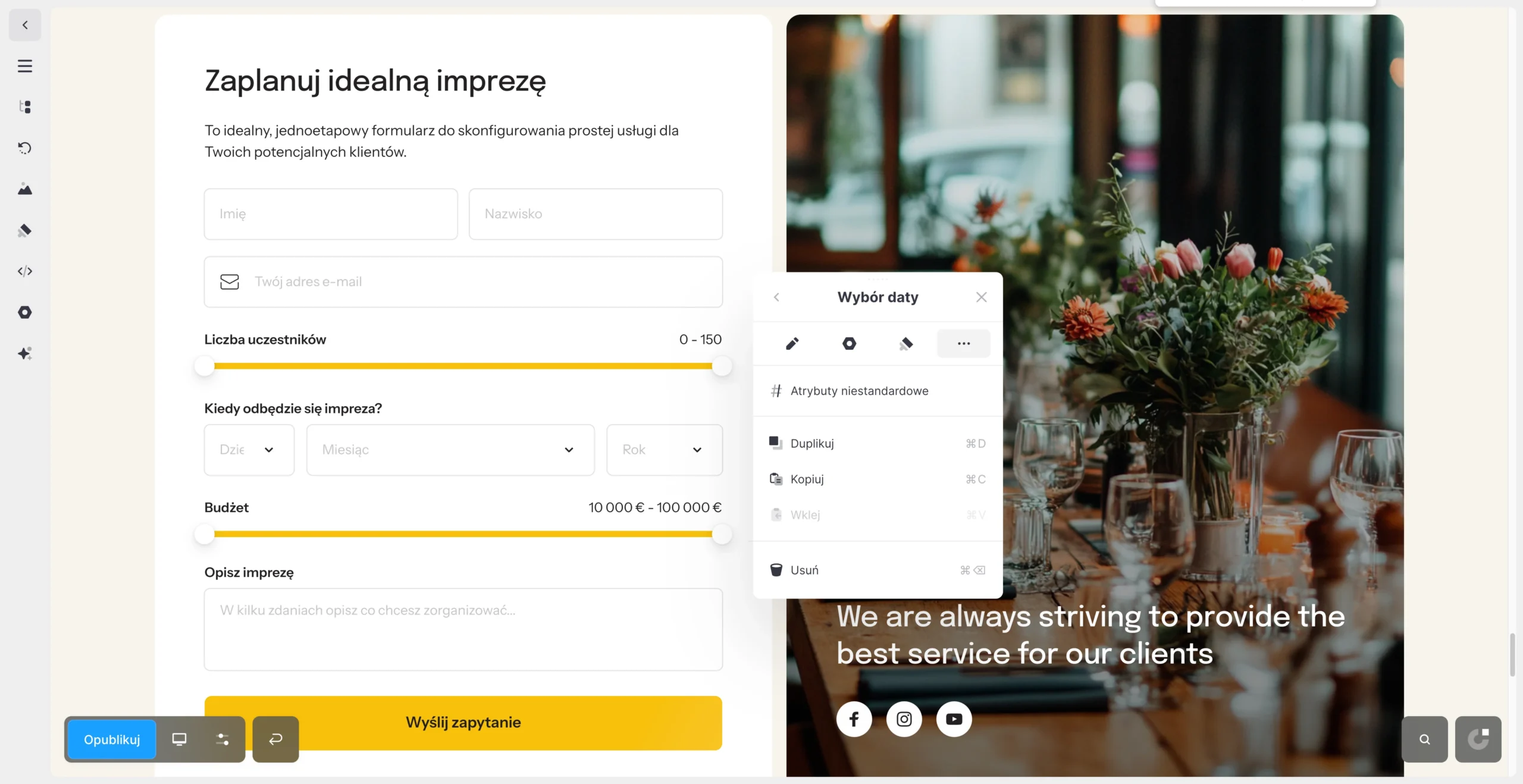 tworzenie formularza zapisu w onepage