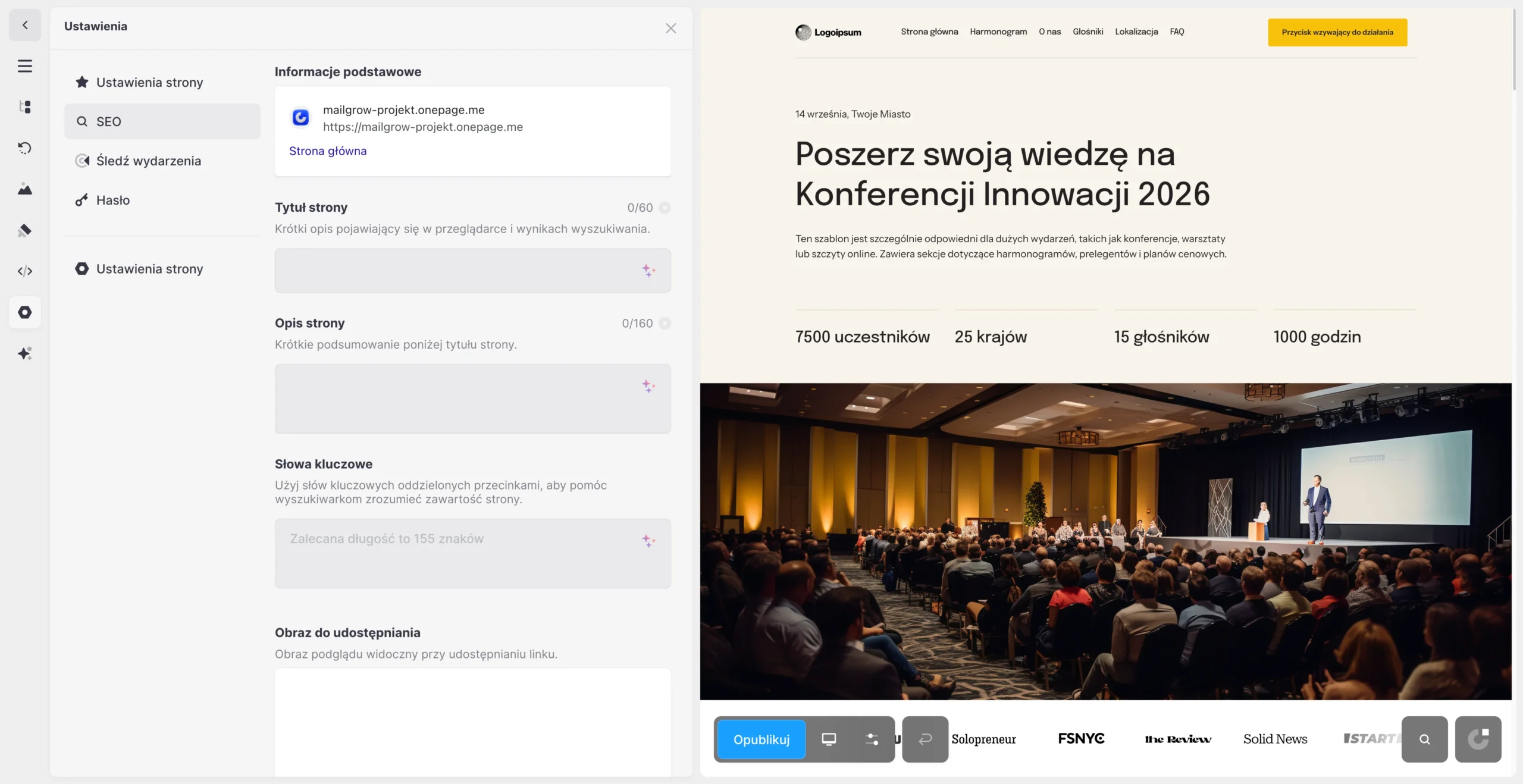 ustawienia seo podstawowe informacje do uzupełeniania w kreatorze onepage